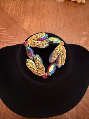 Gold-Tone Multicolor Crystal Leaf Brooch - Women Jewelry